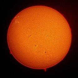 Foto: Die Sonne im Wasserstofflicht (Dr. Robert Wagner, Volkssternwarte Darmstadt e.V.)